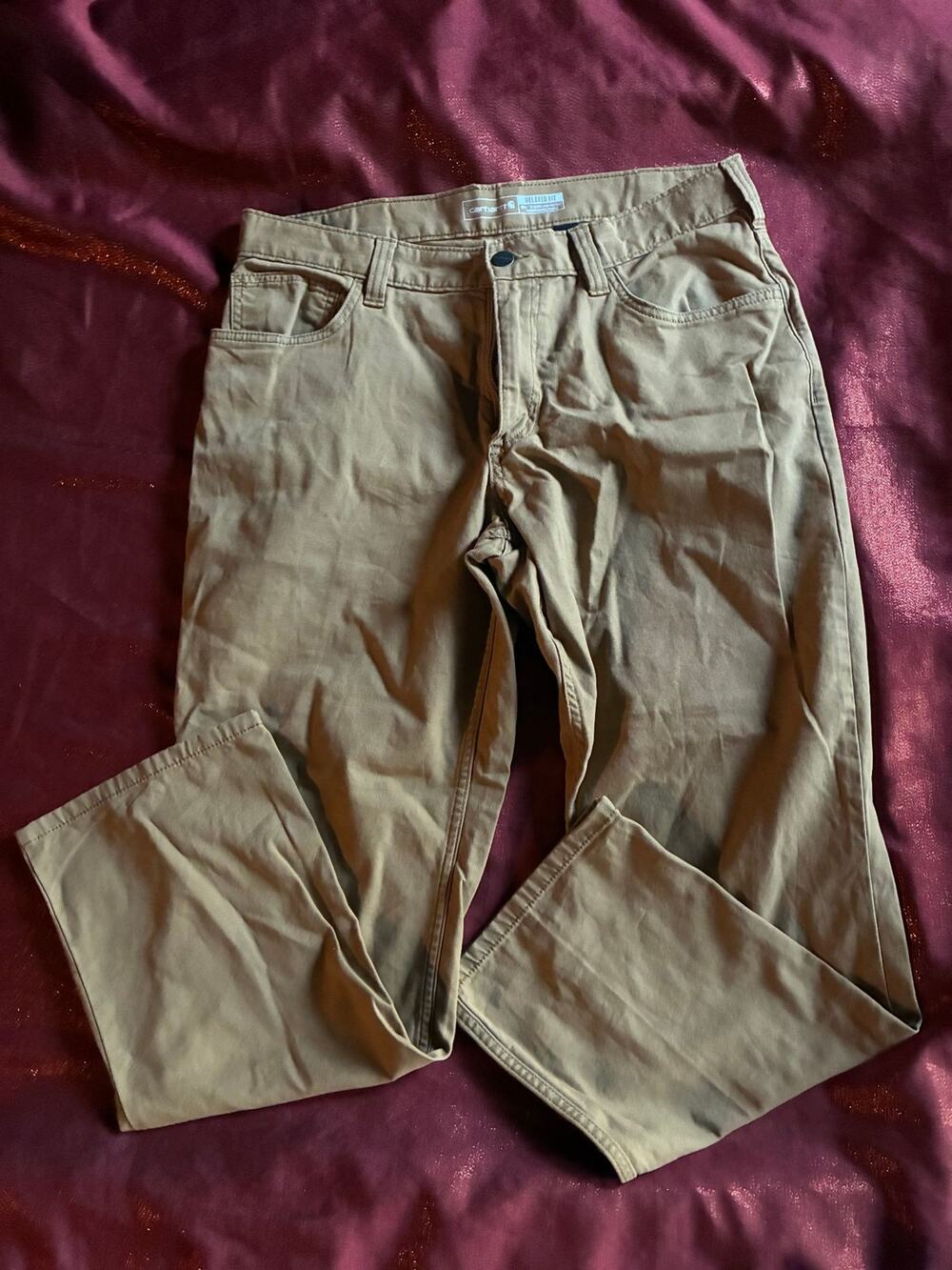 Carhartt Pants Mens 34 Relaxed Fit Brown Work Carpenter Straight Leg Heavy Duty